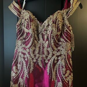 Elegant Burgundy and Gold Maxi Dress